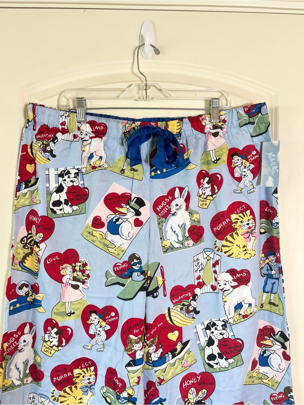 Nick & Nora Vintage Valentine Pajama Pants XXL Blue Cotton Flannel Rare - Picture 2 of 7